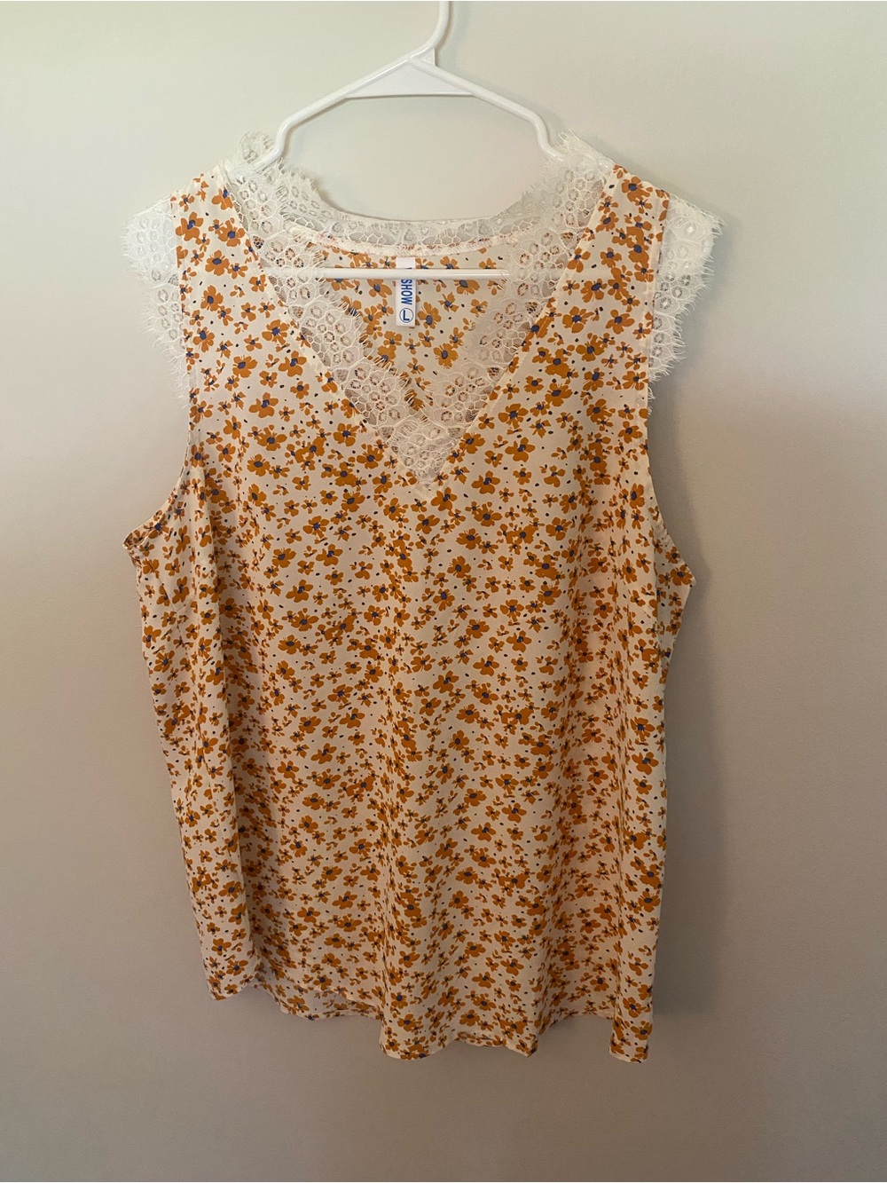 Lace Trim V-Neck Floral Tank Top - White/Yellow -